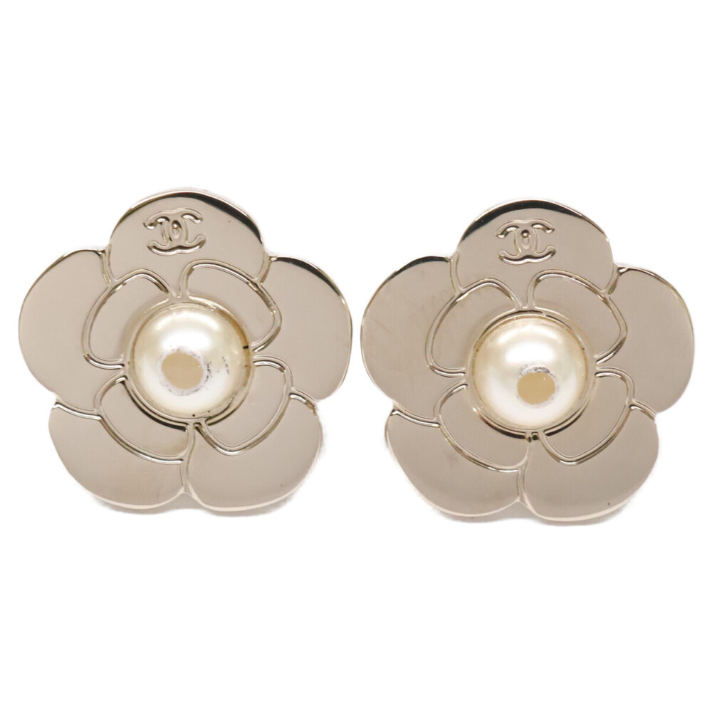 CHANEL Authentic Gold Pearl Logo Earrings